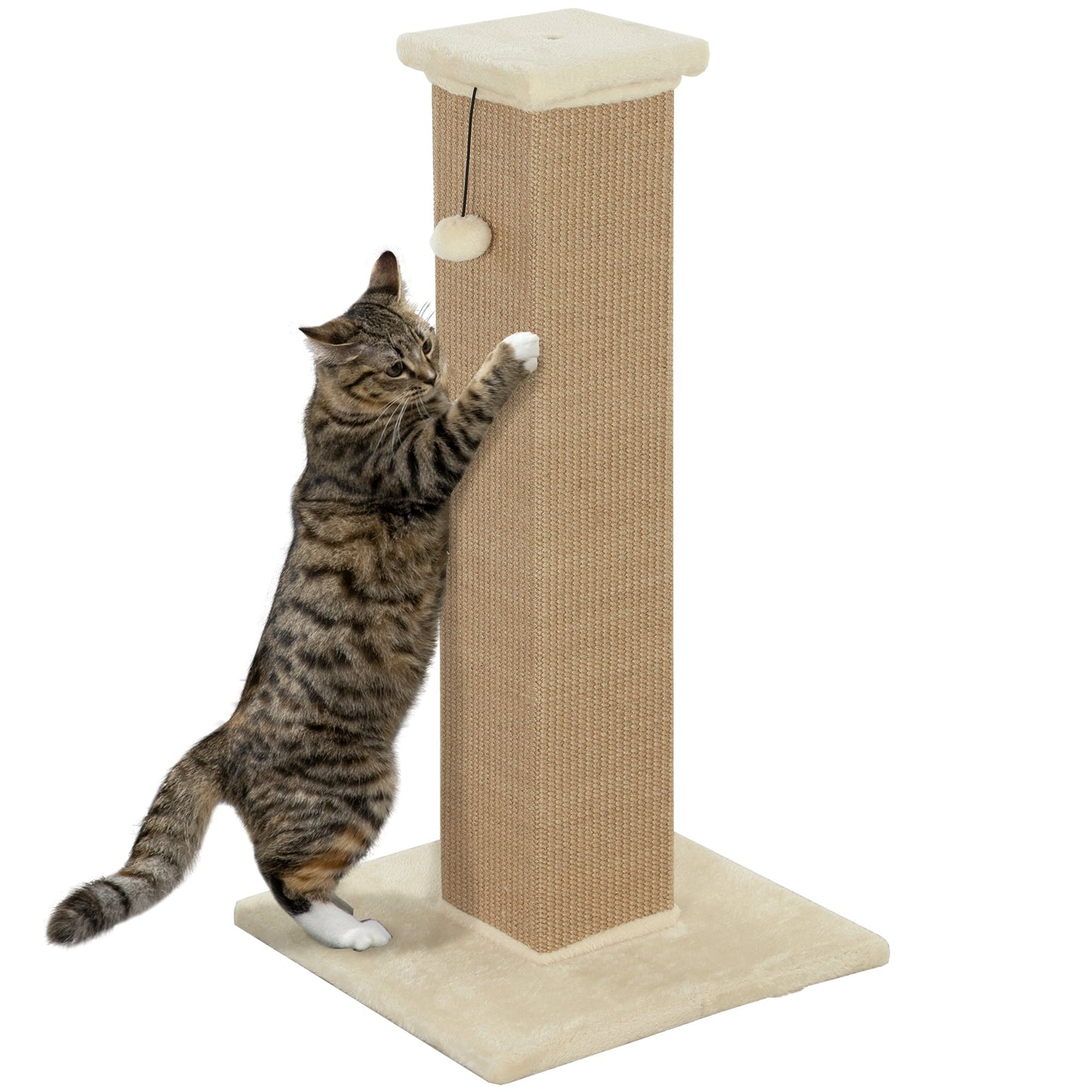 PawHut 81cm Cat Scratching Post w/ Sisal Rope, Hanging Ball Soft Plush
