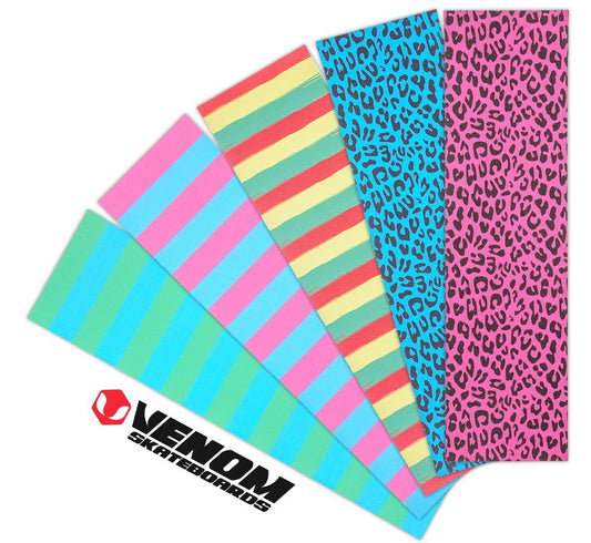 Venom Professional Grade Skateboard Griptape 9" x 33" - Leopard - Neon Blue