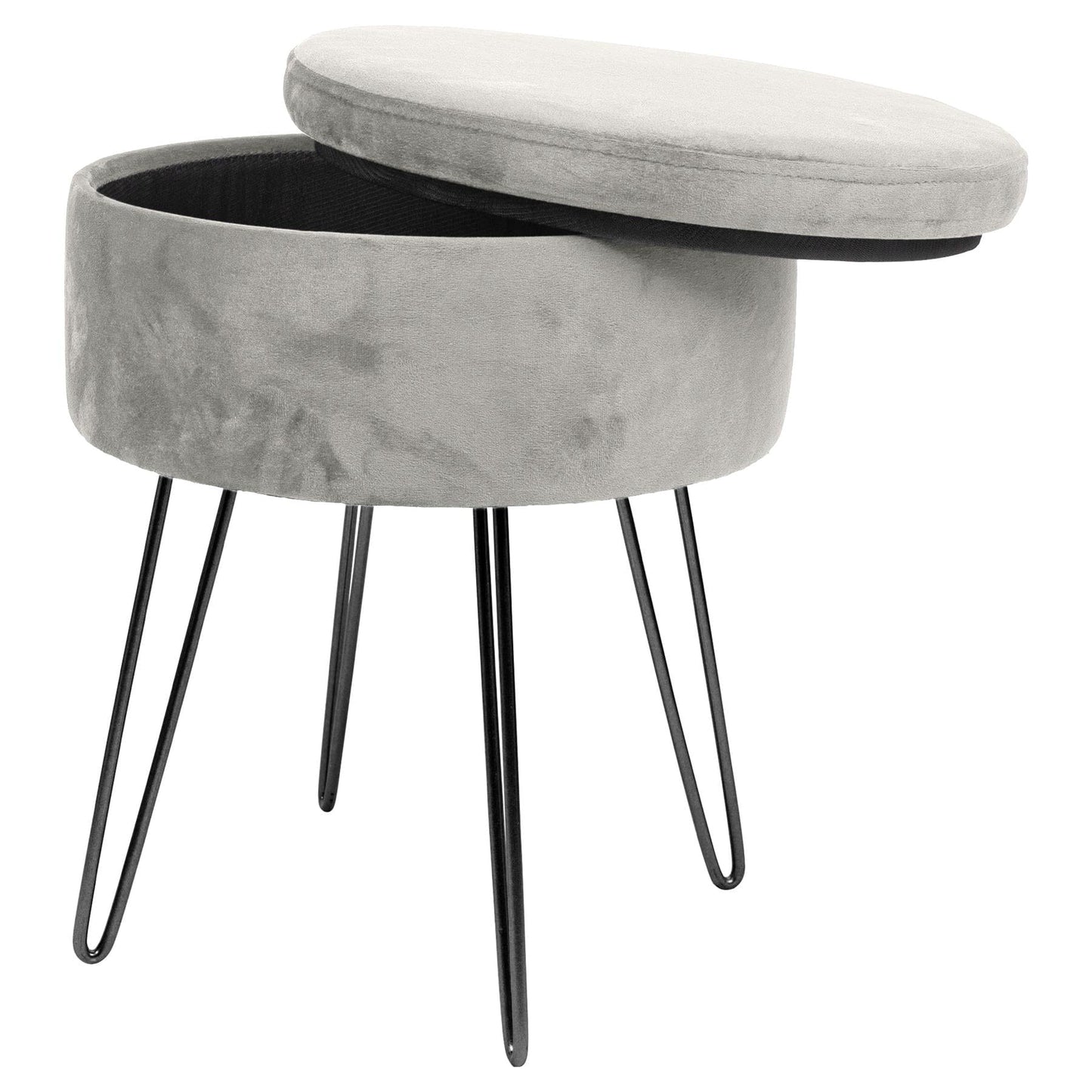 Grey Round Velvet Storage Footstool
