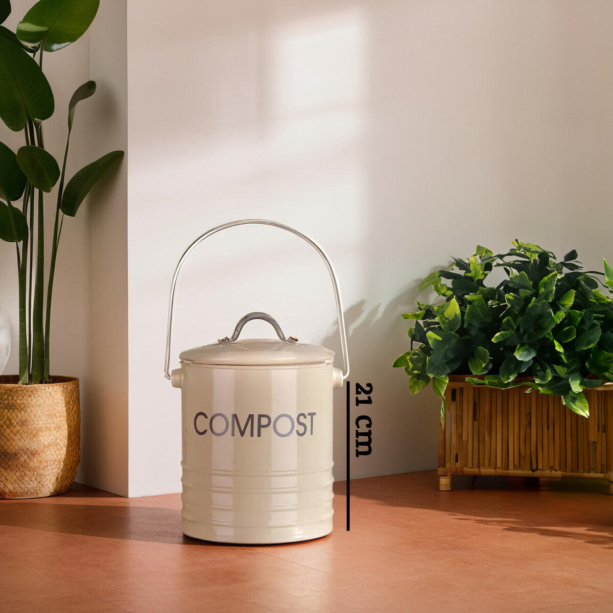 Cream Compost Bin With Handle