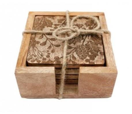 Set of 4 Wooden Berry Etched Coasters