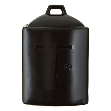 Black Text Stoneware Tea Canister