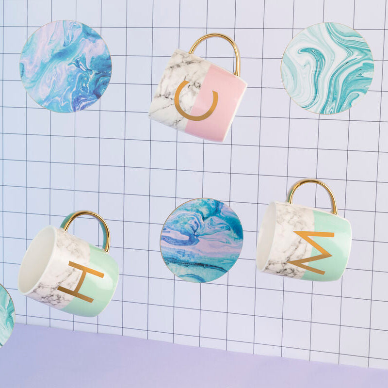 Frosted Deco Marble Effect and Pastel Green Monogram Mug, M