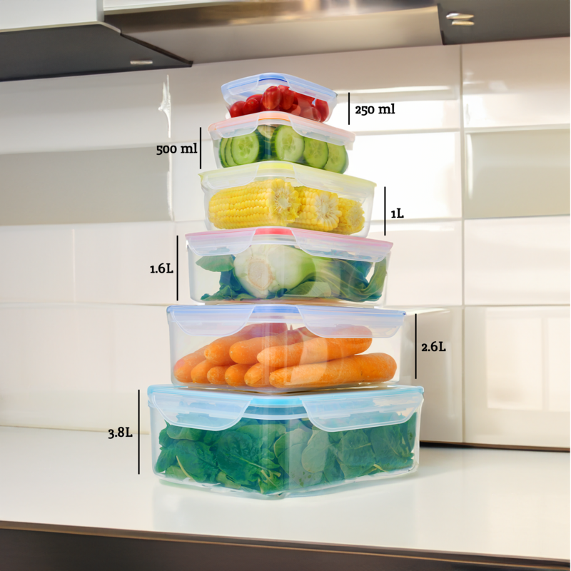 Herrela 6Pc Rectangular Food Containers With Airtight Lids