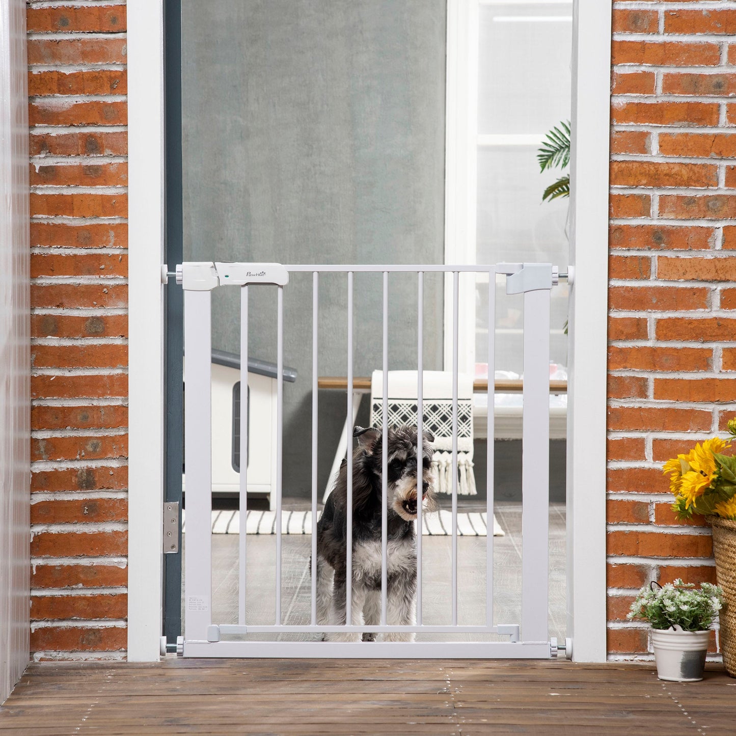 Pawhut Adjustable Pet Safety Gate Dog Barrier Home Fence Room Divider Stair Guard Mounting White 76 H X 75-82W cm