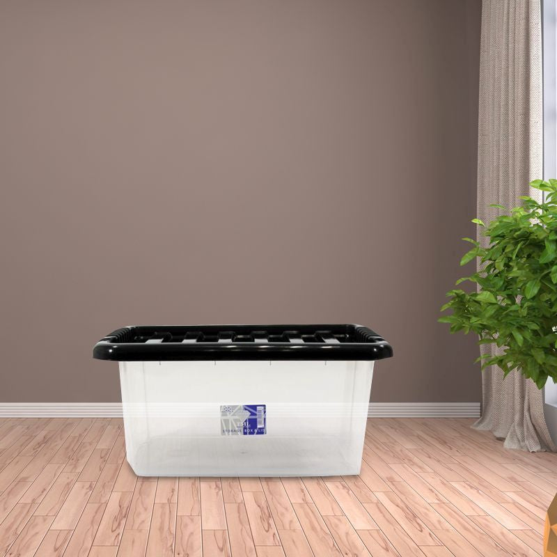 Plastic Storage Box Stacking 14 Litres - Clear & Black by TML