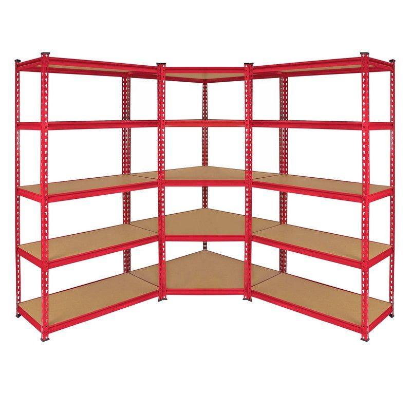 Steel & MDF Shelving Units 180cm - Red Set Of Three Extra Strong Z-Rax 90cm Corner by Raven