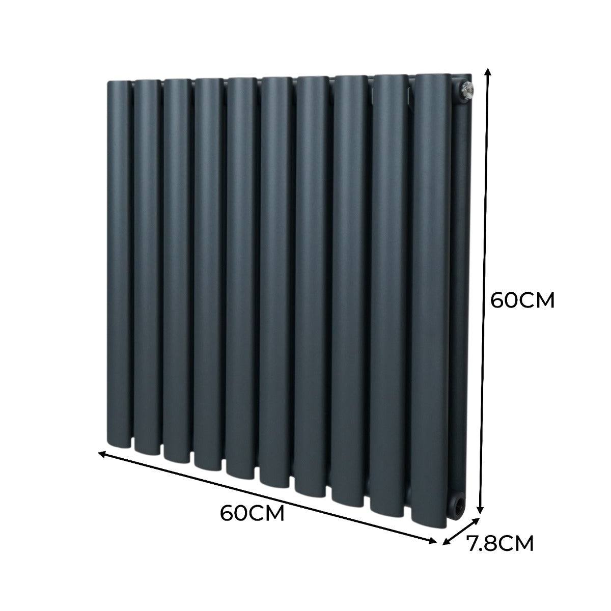Oval Column Radiator & Valves - 600mm x 600mm Anthracite Grey