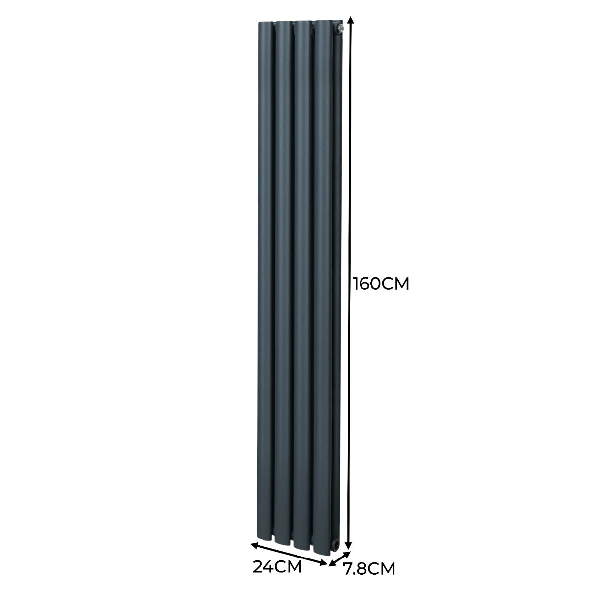 Oval Column Radiator & Valves - 1600mm x 240mm Anthracite Grey
