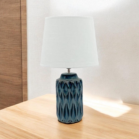 40CM BLUE CERAMIC LAMP AND SHADE