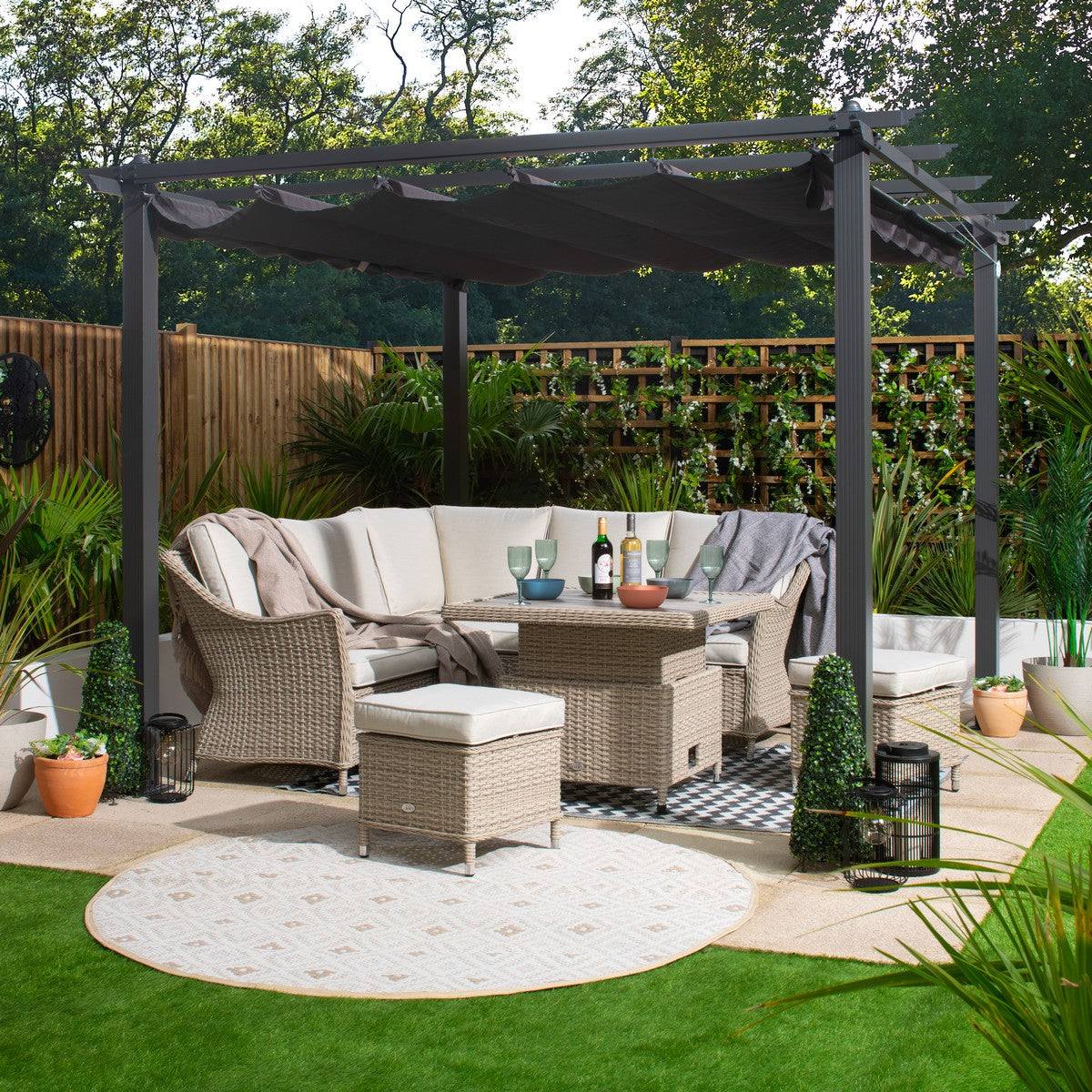 Premium 3x3M Aluminium Gazebo with Retractable Roof, Garden Pergola with Sun Shade Canopy-Charcoal + FREE Canopy-Cream