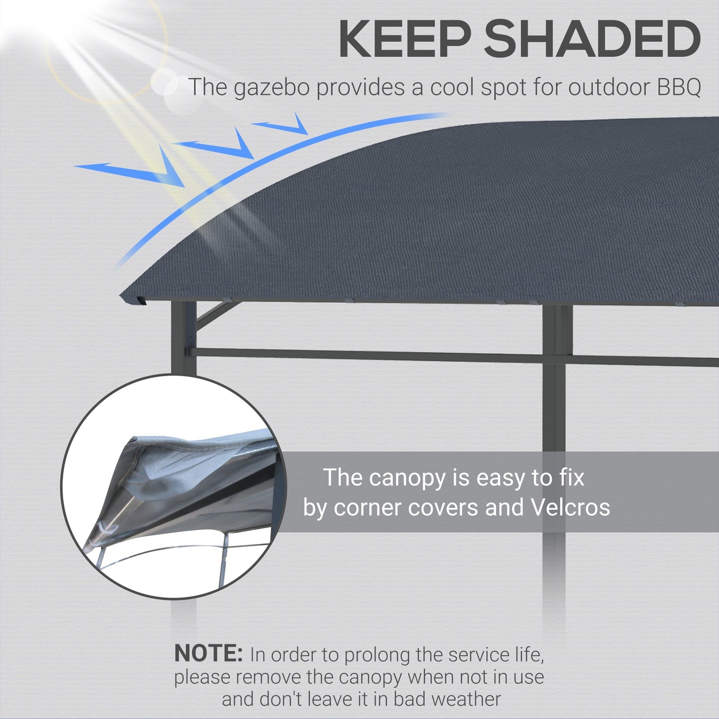 2M 7ft BBQ Grill Gazebo Tent Garden Grill Metal Frame and Canopy with Hooks Outdoor Sun Shade