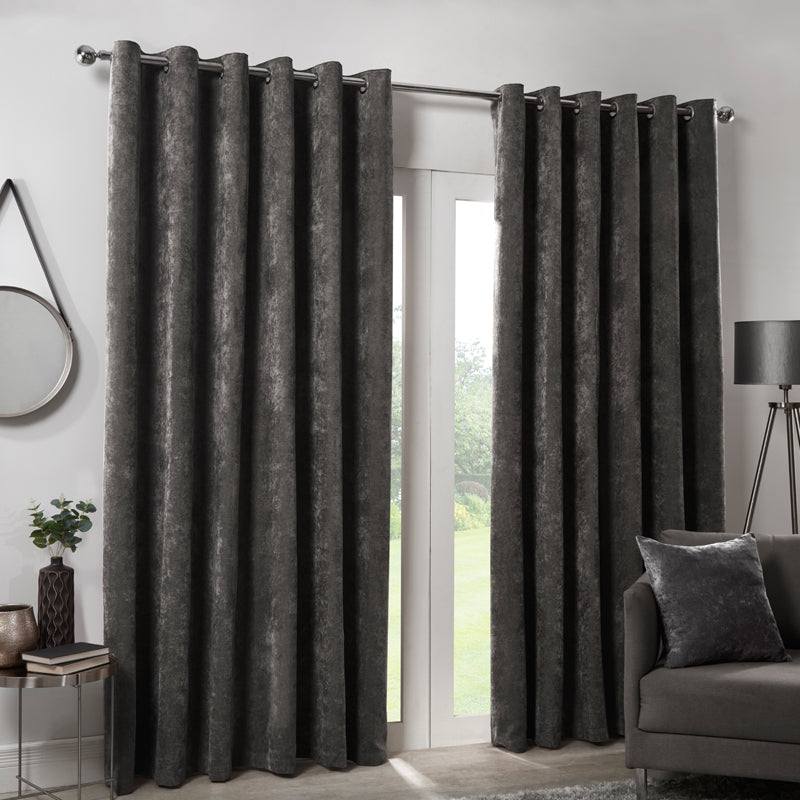 Hamilton McBride Charcoal Italian Velvet Blackout Eyelet Curtains 66 x 90