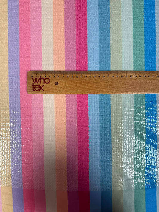 Pastel Rainbow Sequin Striped Fabric by the Metre