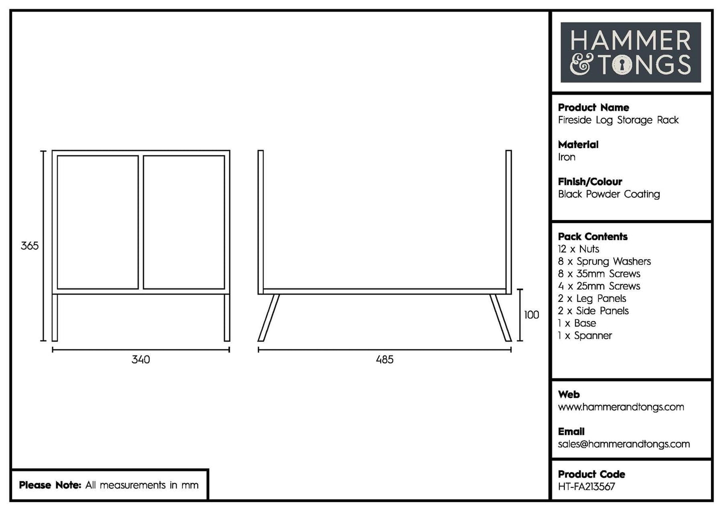 Black Fireside Log Storage Rack