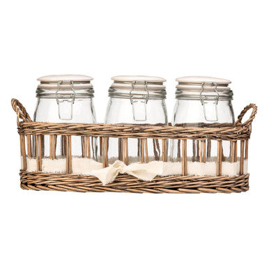 Country Cottage Set of 3 Glass Jars in a Basket