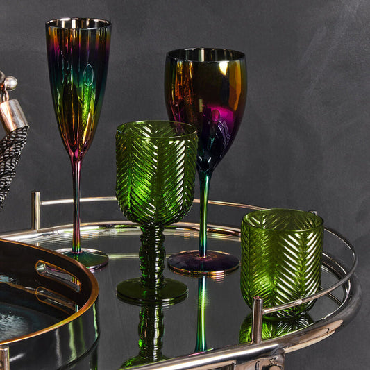 Fleur Set Of Four Green Wine Glasses