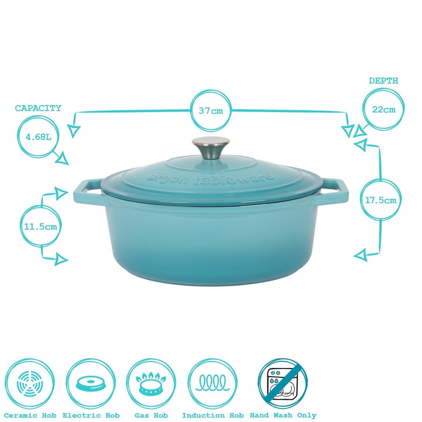 4.68L Dark Green Oval Cast Iron Casserole Dish