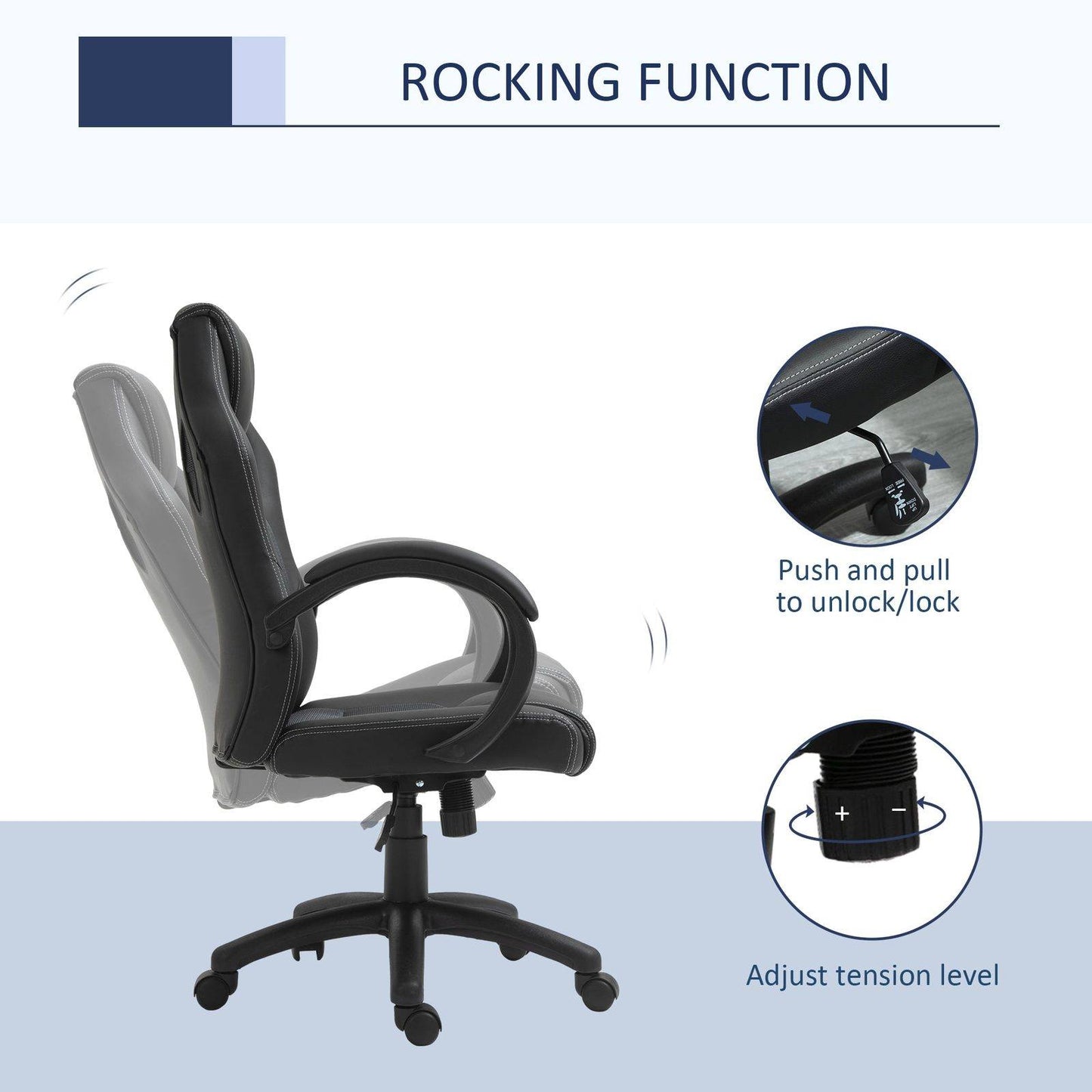 High-Back Office Chair Faux Leather Swivel Computer Desk Chair For Home Office With Wheels Armrests Black