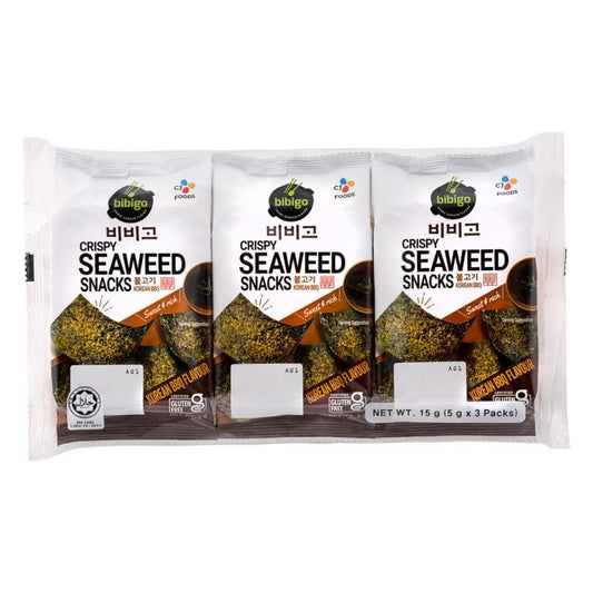 CJ BIBIGO Crispy Seaweed Snacks Sesame Korean BBQ Flavour 3x5g