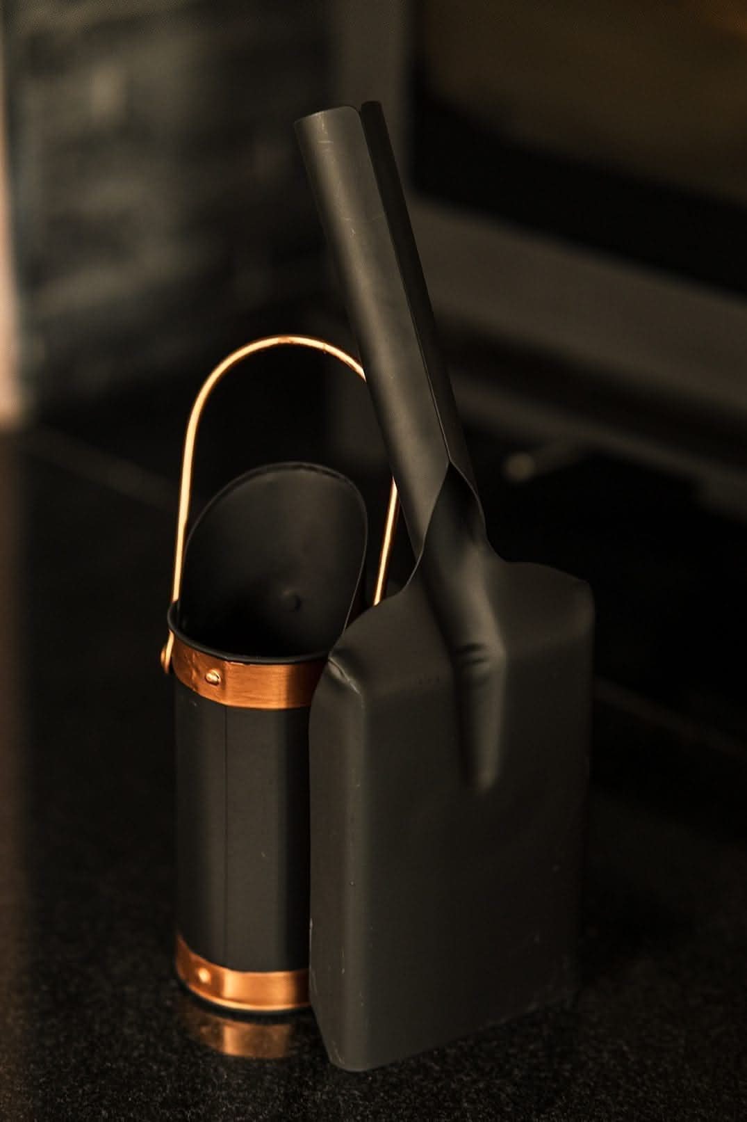 Fireside Coal Bucket & Match Canister - Black and Bronze