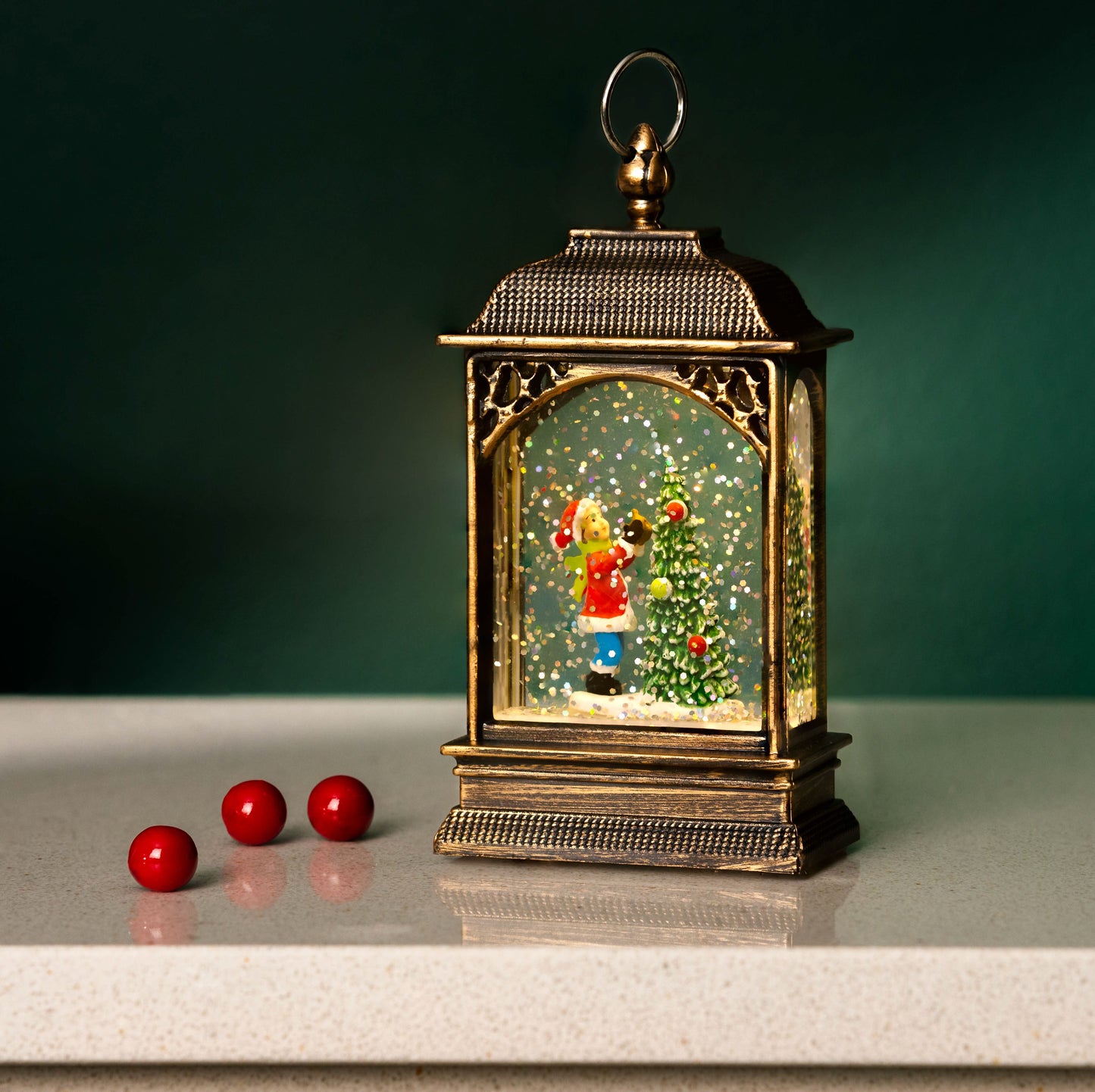 Christmas Snow Globe Lantern Scene Tree Ornament