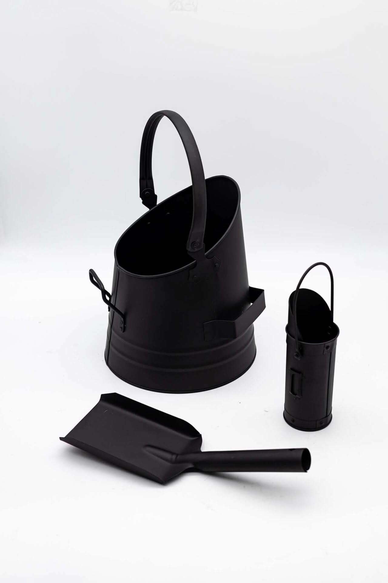 Fireside Coal Bucket and Match Cannister (Black)