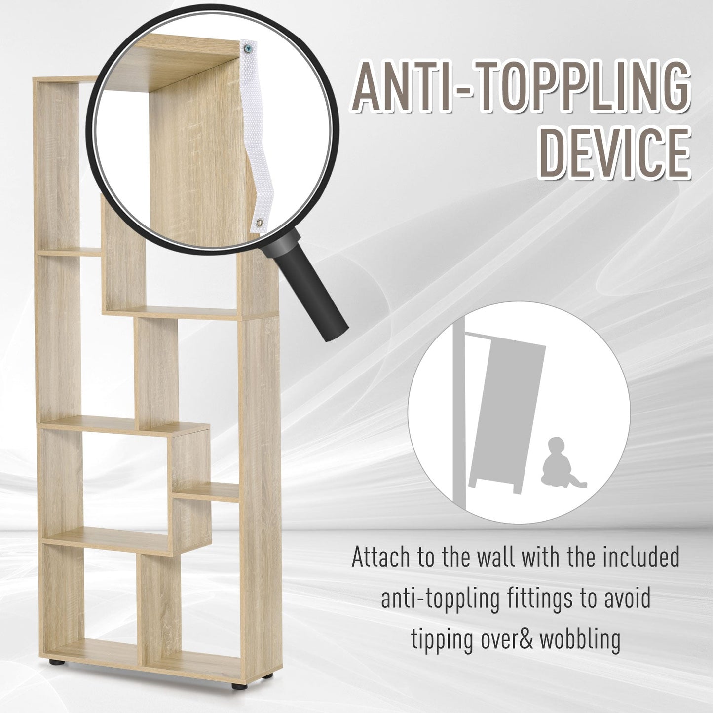 Eight-Section Tall Shelving Unit - Oak Effect