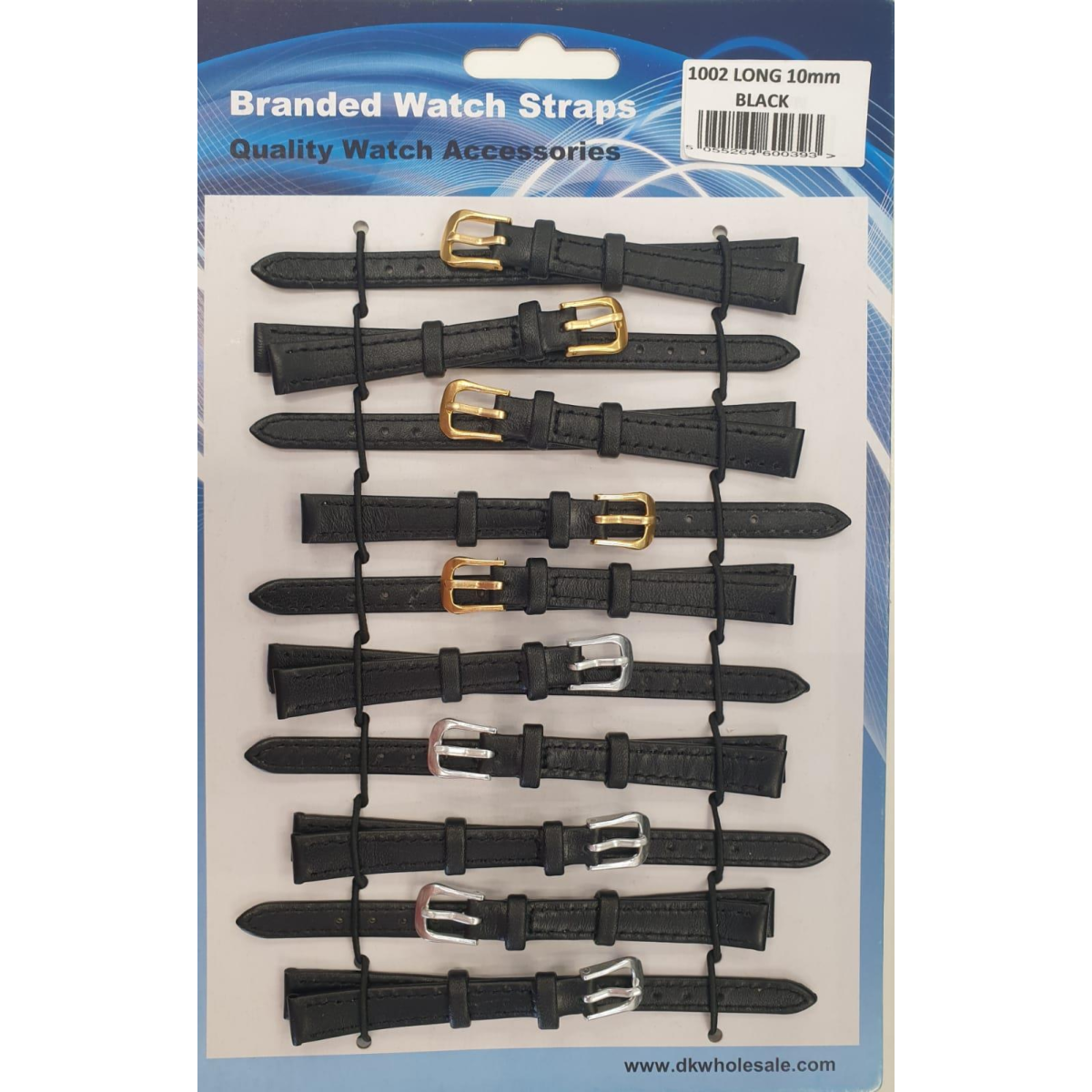 Black Leather Extra Long Watch Straps Pk10 size 8mm 1002BK