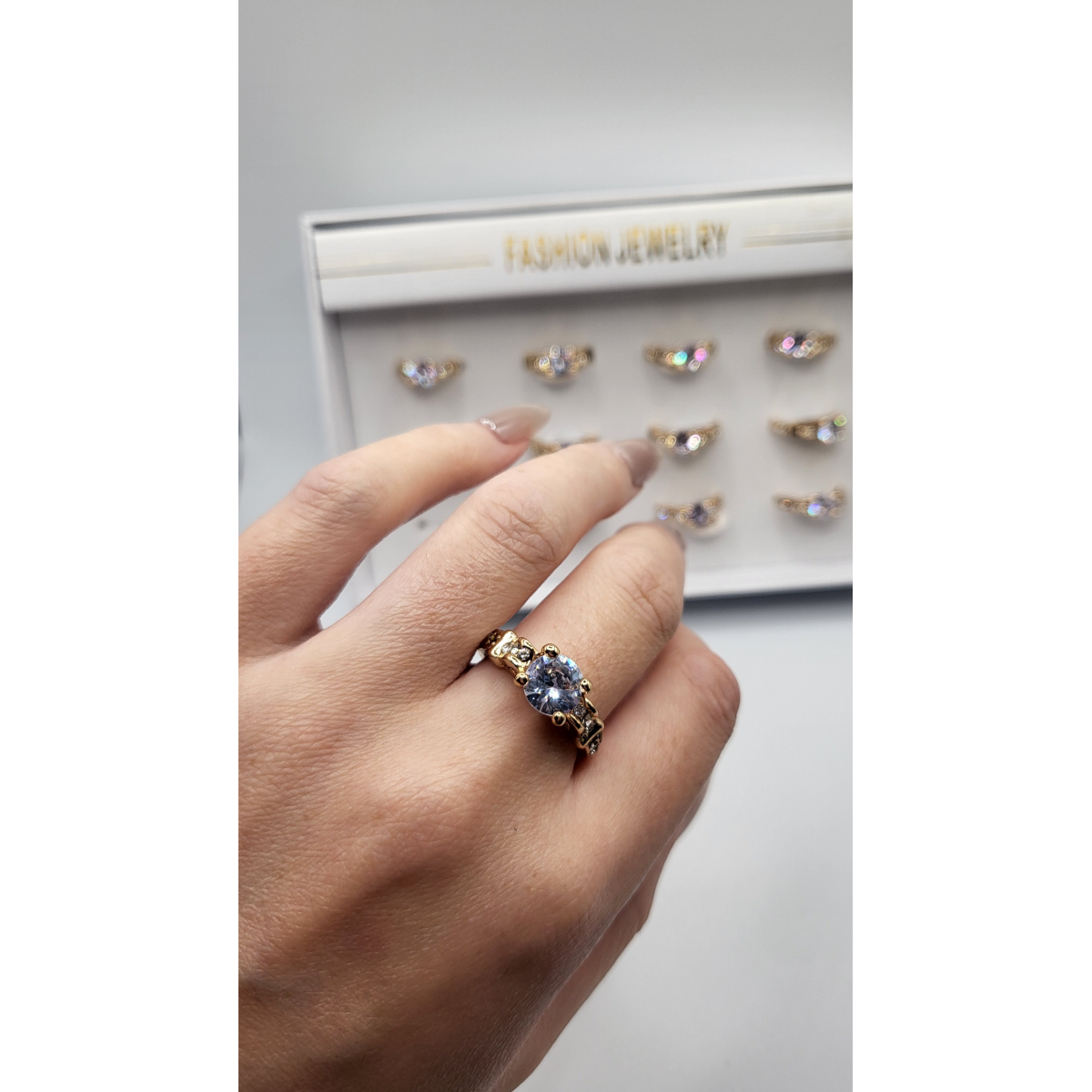 Jewelled Crystal Ring Gold Box set of 12