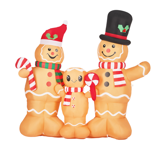 1.9M Lighted Christmas Inflatable Decoration, Inflatable Gingerbread Man Family, Funny Blow Up Yard Decorations with Built-in LED Lights for Holiday Party Front Yard Lawn Garden Decor