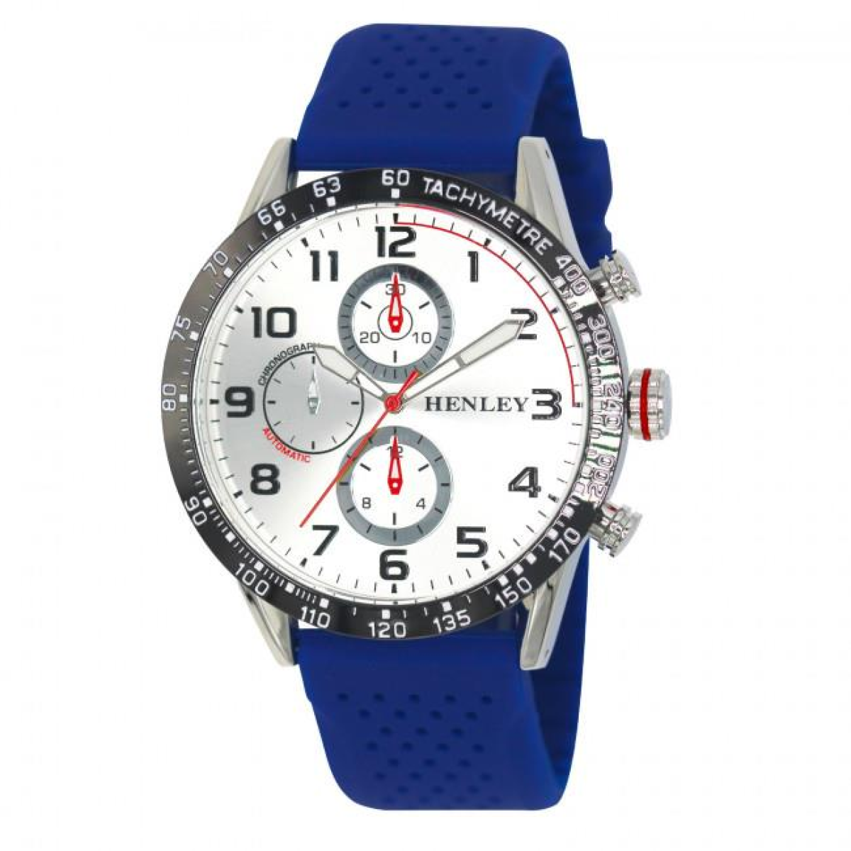 Henley Mens Large Polished Sports Silicone Watch Blue/Silver H02225.16