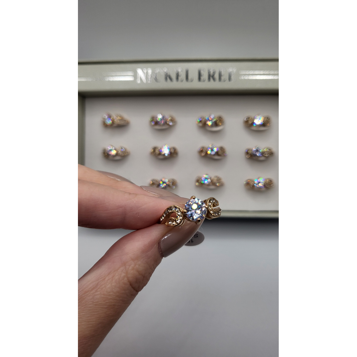 Swirl Band Crystal Ring Gold Box set of 12