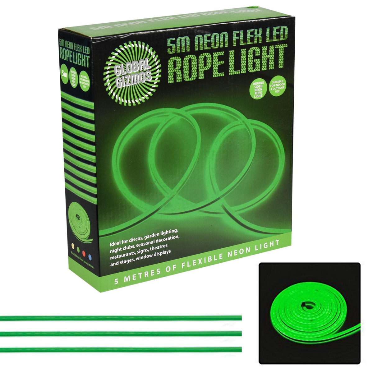 Global Gizmos 5 Metre LED Neon Flex Decorative Rope Light - Plastic Green