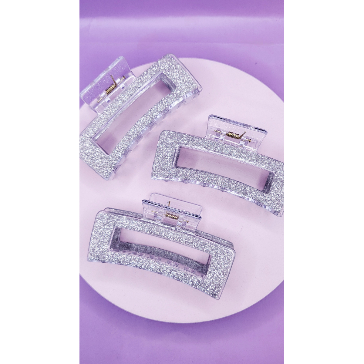 Glitter Silver Hair Clamps Pack of 12