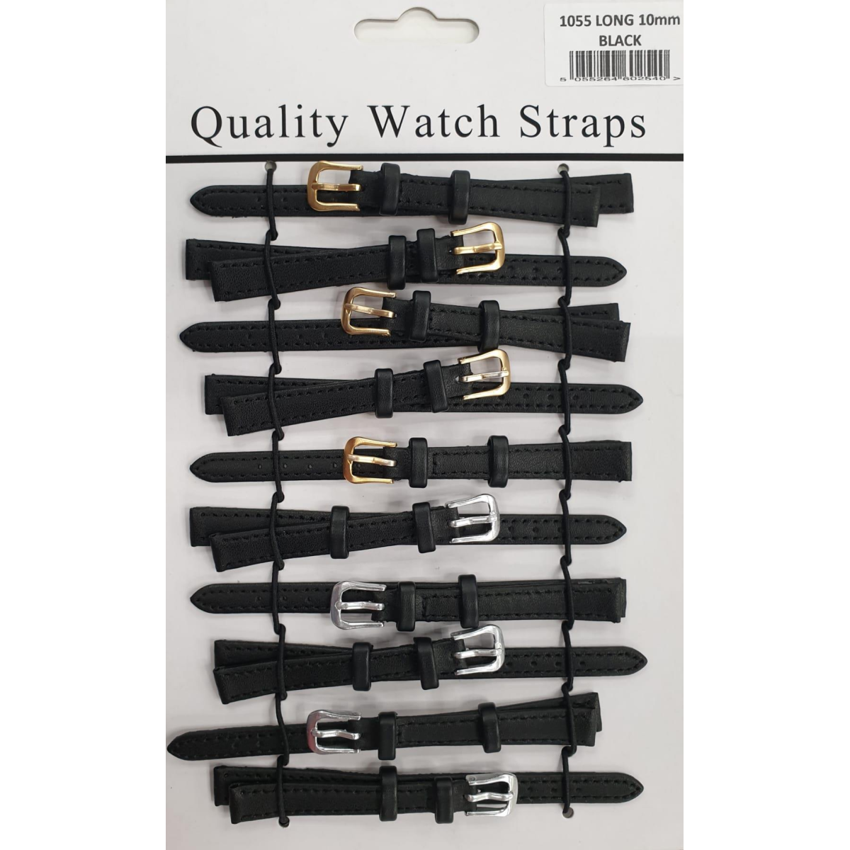 Leather Black Extra Long Watch Straps Pk10 size 10mm 1055.05