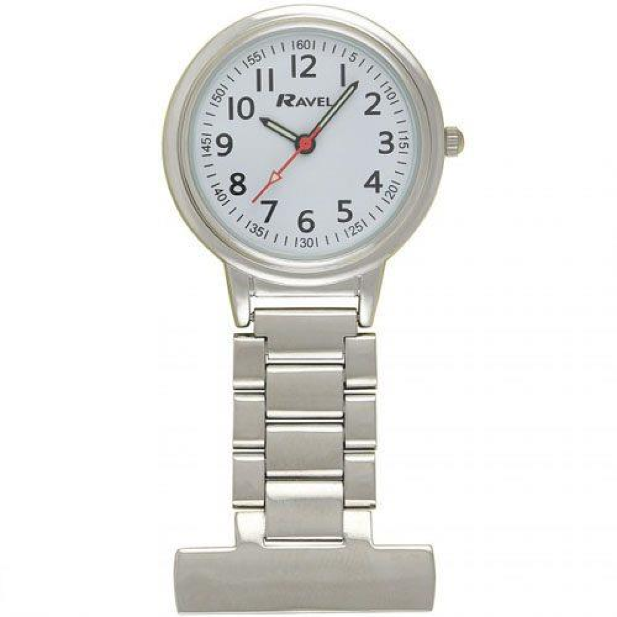 Ravel Easy-Read Nurse White Dial Silver Tone Fob Watch - R1101.10