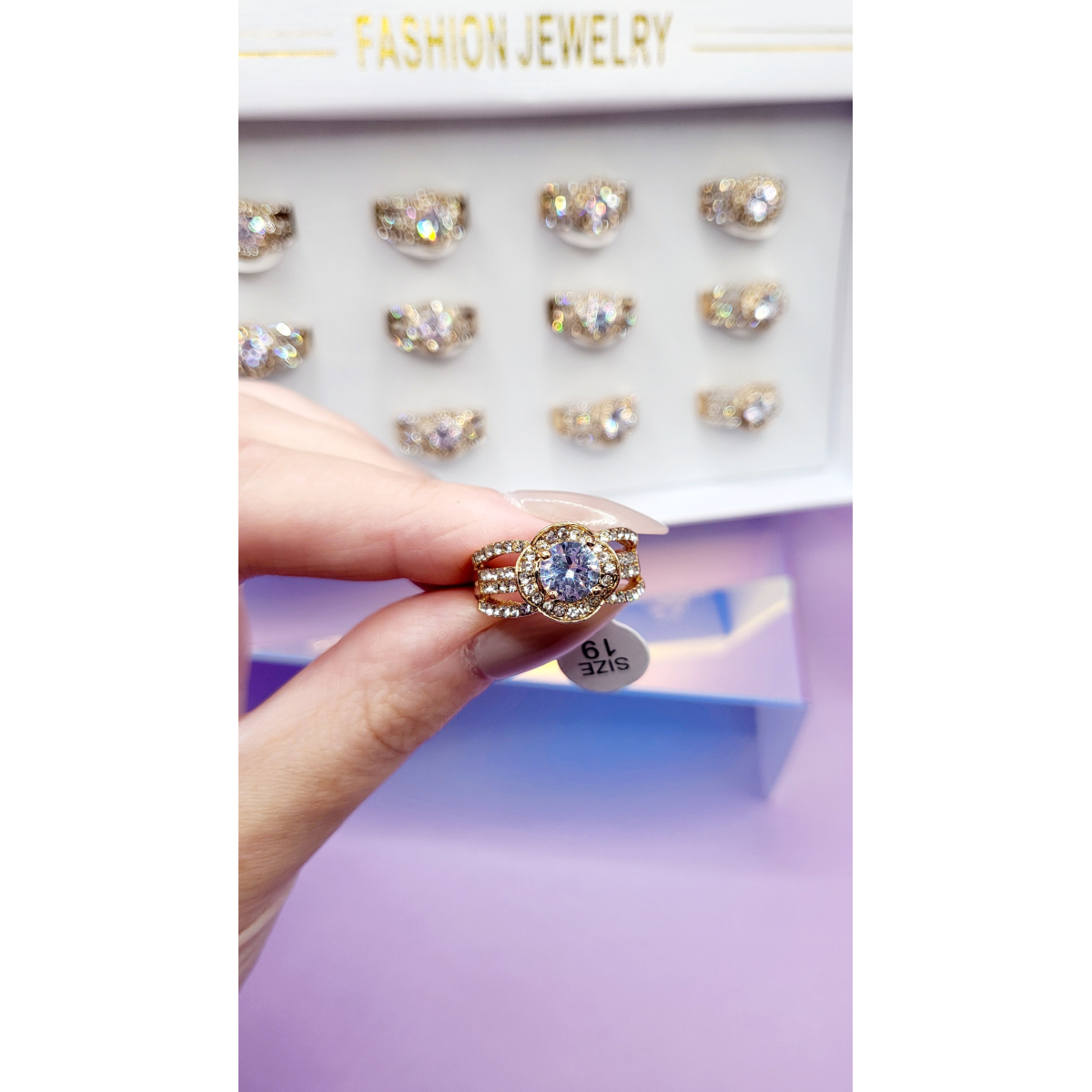 Twisted Band Crystal Gold Ring Box set of 12