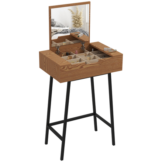HOMCOM Industrial Vanity Desk with Mirror and Steel Legs Natural Wood Effect