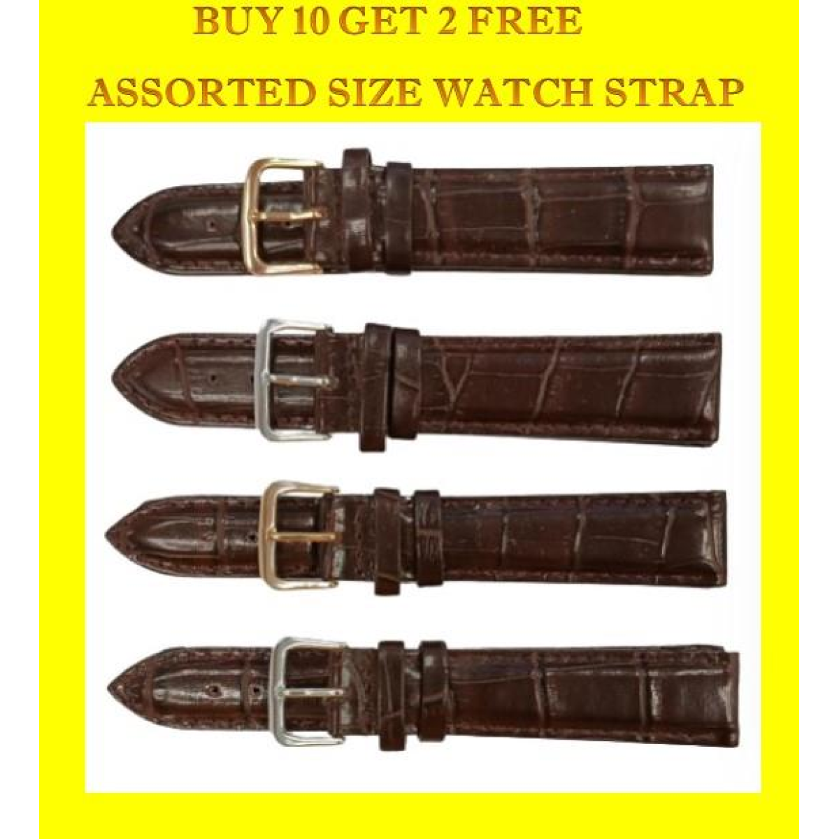 Classic Dark Brown Padded Crocodile Leather WATCH STRAP BUY 10 GET 2 FREE ASSORTED SIZE 18mm-20MM