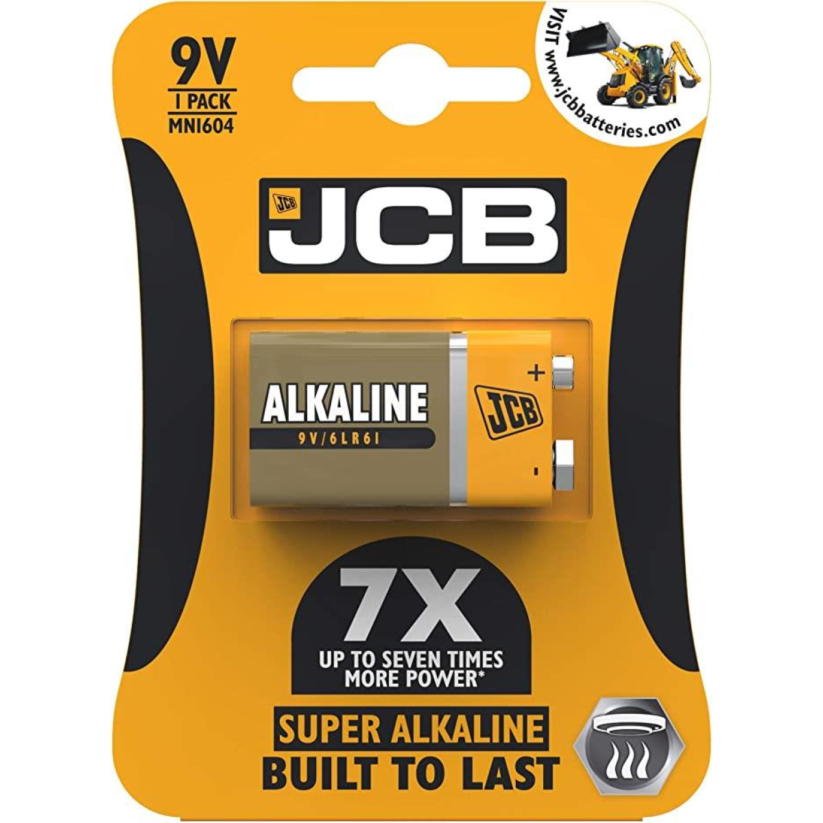 JCB PP3 Size Super Alkaline Batteries 1 Per Card - Box of 10