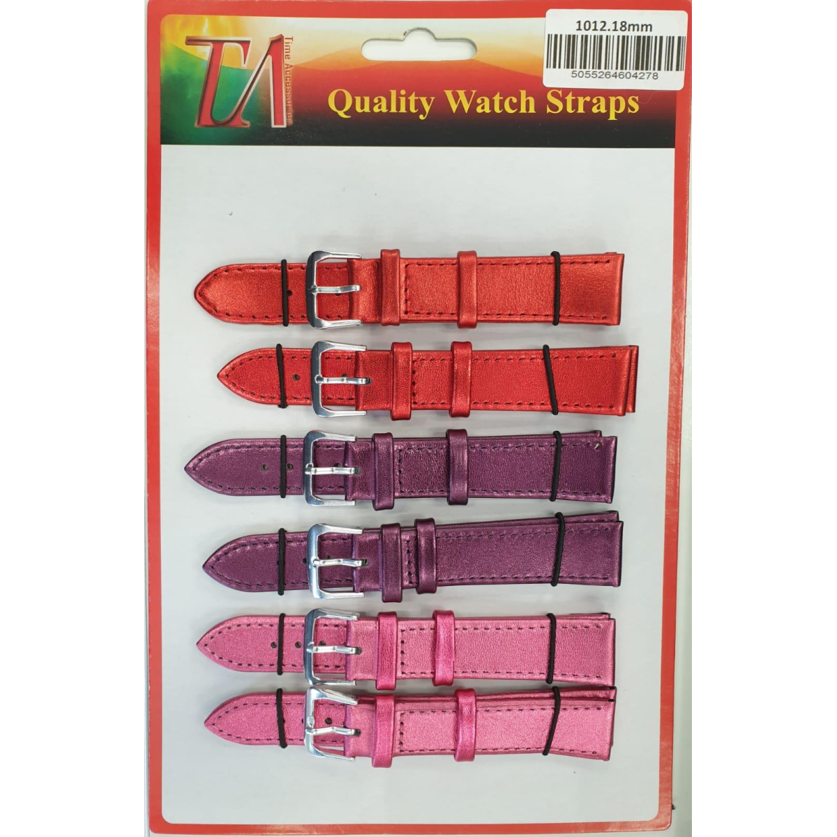 Watch Straps Metallic Colours Red/Pink/Purple 18mm - 6pk
