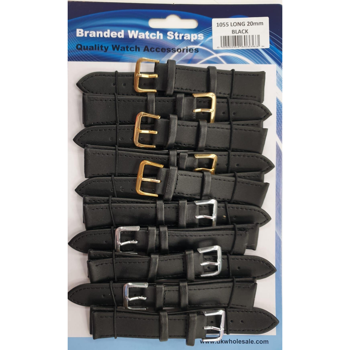 Leather Black Extra Long Watch Straps Pk10 size 20mm 1055.05