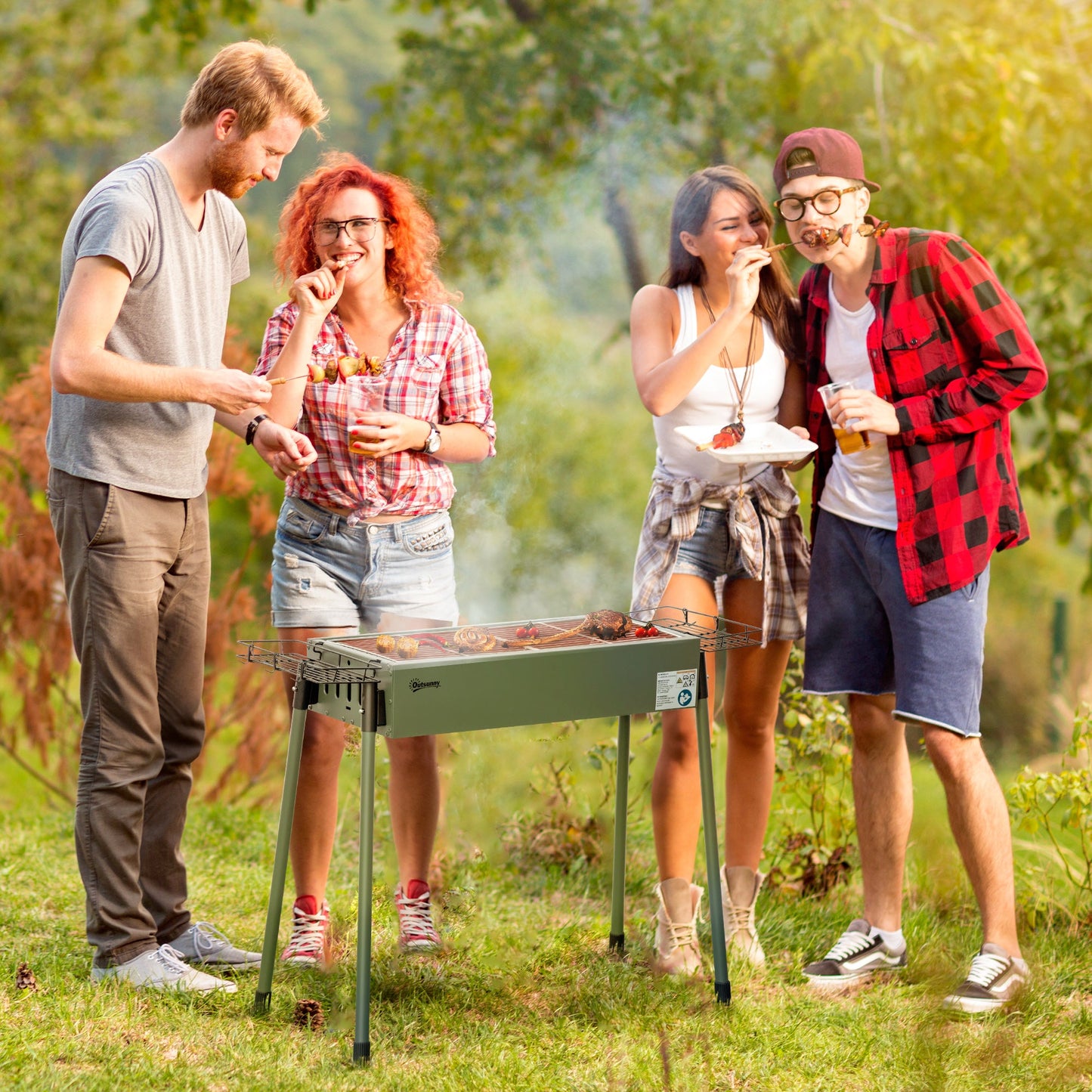Portable Charcoal Barbecue BBQ Grill with Seasoning Baskets and Hooks