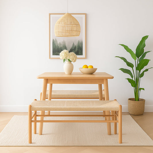Beige Wooden Wishbone Dining Bench