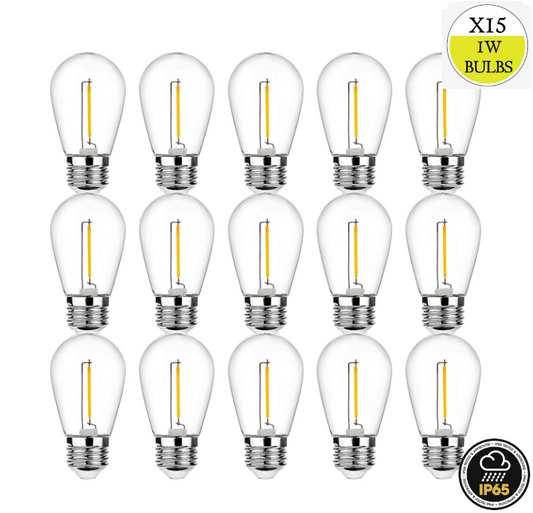 15 Pack Spare 1W Outdoor Elite Festoon Waterproof Heavy Duty LED Warm White Bulbs