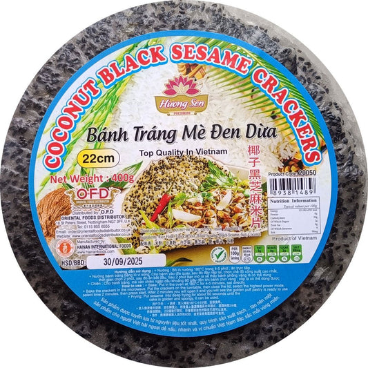 HUONG SEN Coconut Black Sesame Crackers Banh Trang Me Den Dua 22cm 400g