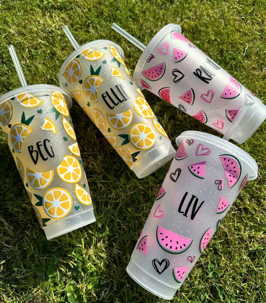 Watermelon Summer Personalised Name Tumbler Venti Cold Cup 24oz - With Straw