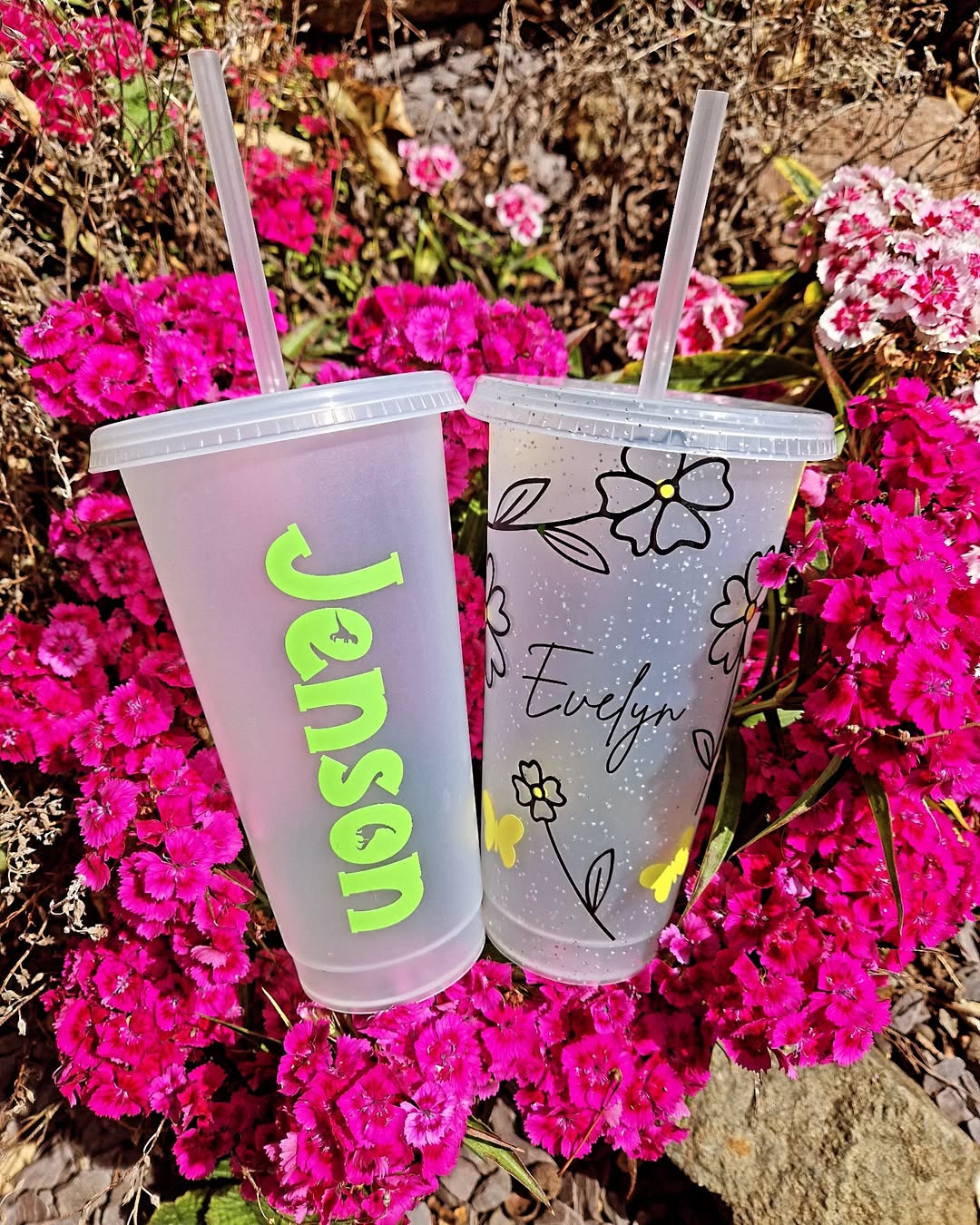 Yellow Floral Line Work Tumbler Venti Cold Cup 24oz - With Straw