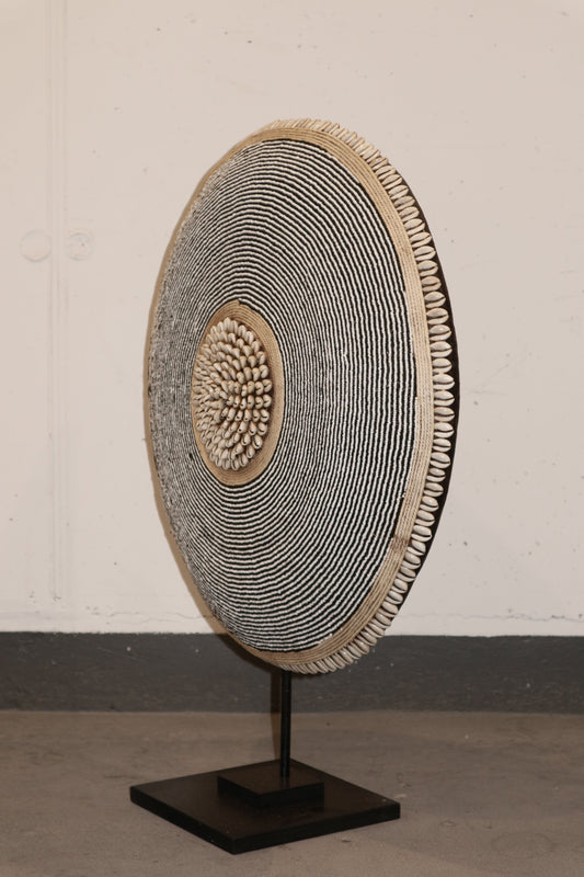 Cameroon Beaded Shield - L - 55cm Black & White 06